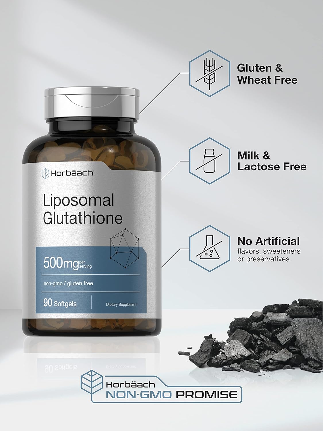 Horbäach Glutatión Liposomal 500mg | 90 Cápsulas Blandas | Forma Reducida | Sin Gluten y No Transgénico