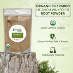 Polvo de He Shou Wu Orgánico Preparado (Raíz de Fo-Ti) - Tónico Tradicional de Frijol Negro para Cabello, Vitalidad y Jing - Polygonum Multiflorum Seguro y Potente (113g)