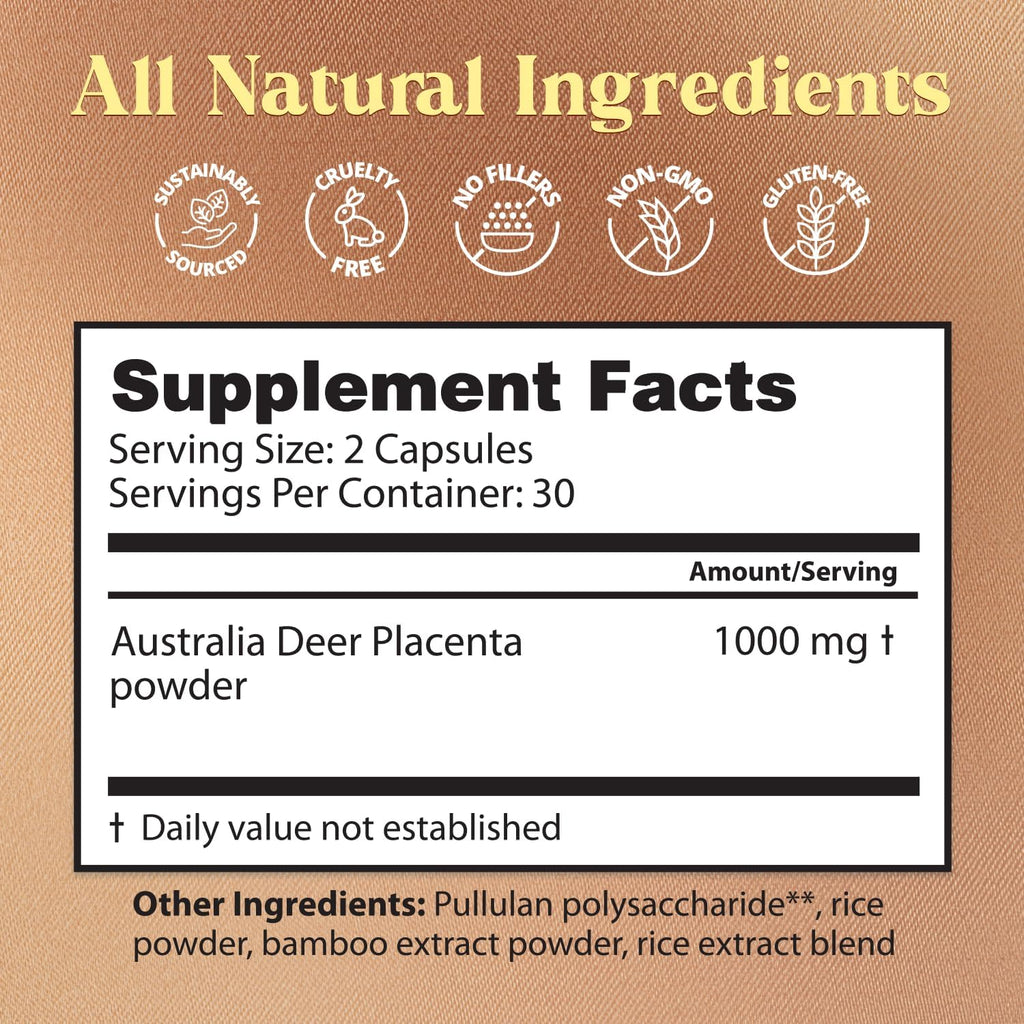 Dragon Herbs Deer Placenta Capsules – 60 Capsules, 500 mg Per Capsule