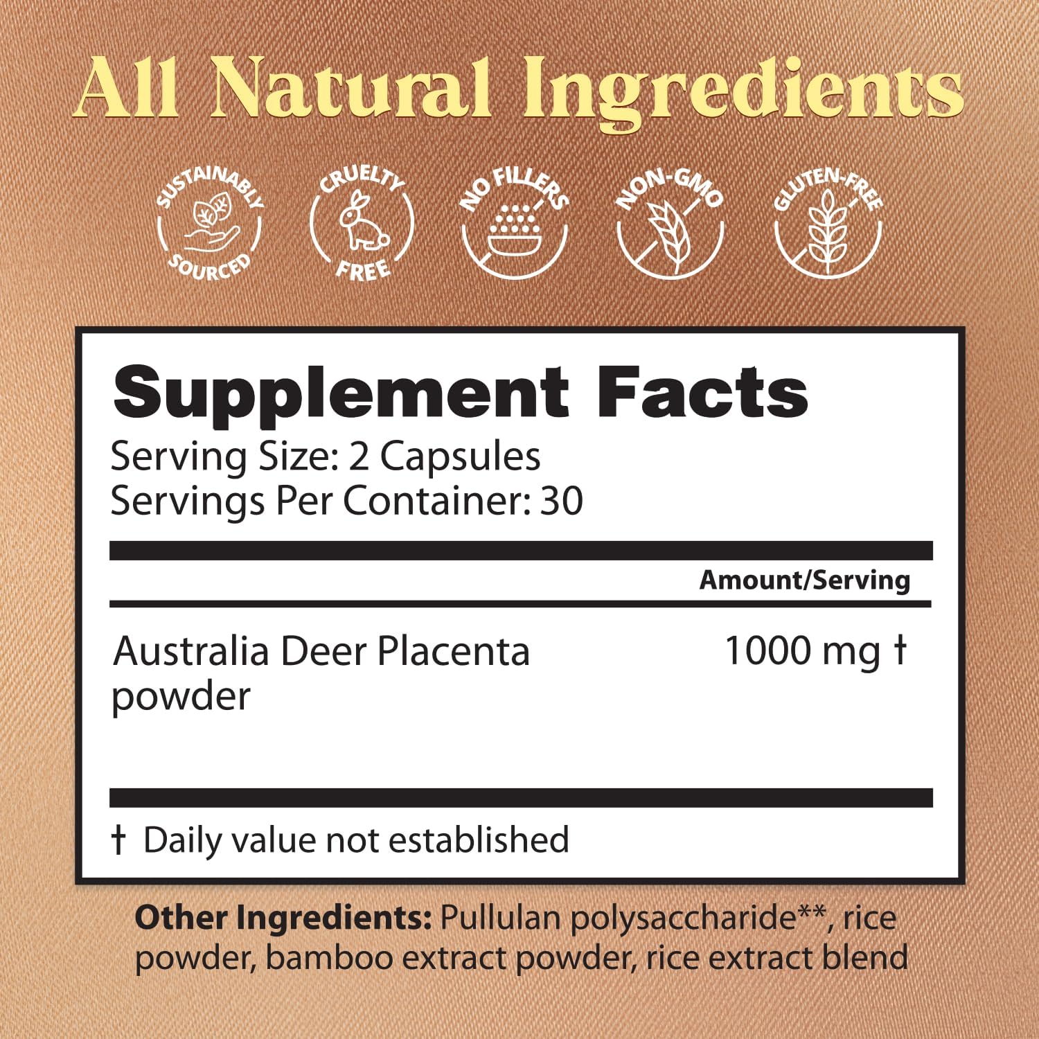 Dragon Herbs Deer Placenta Capsules – 60 Capsules, 500 mg Per Capsule