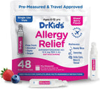 Dr. Kids Medicina Infantil para Alergias, Sabor Bayas Mixtas, 20 Viales Premedidos con Difenhidramina 12.5 mg