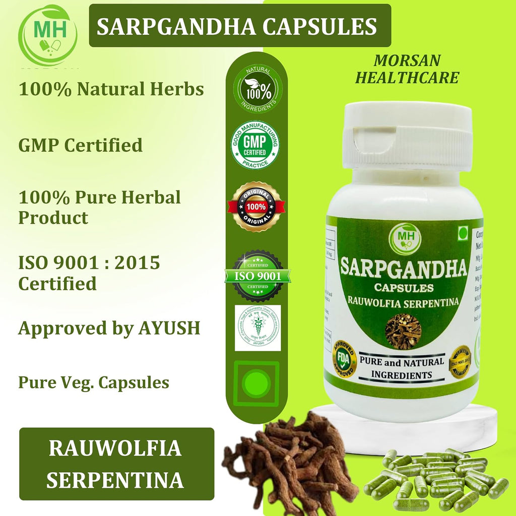 Morsan Healthcare Rauwolfia Serpentina (Sarpgandha) Cápsulas – 60 Cápsulas Veganas | 500 mg Extracto Herbal