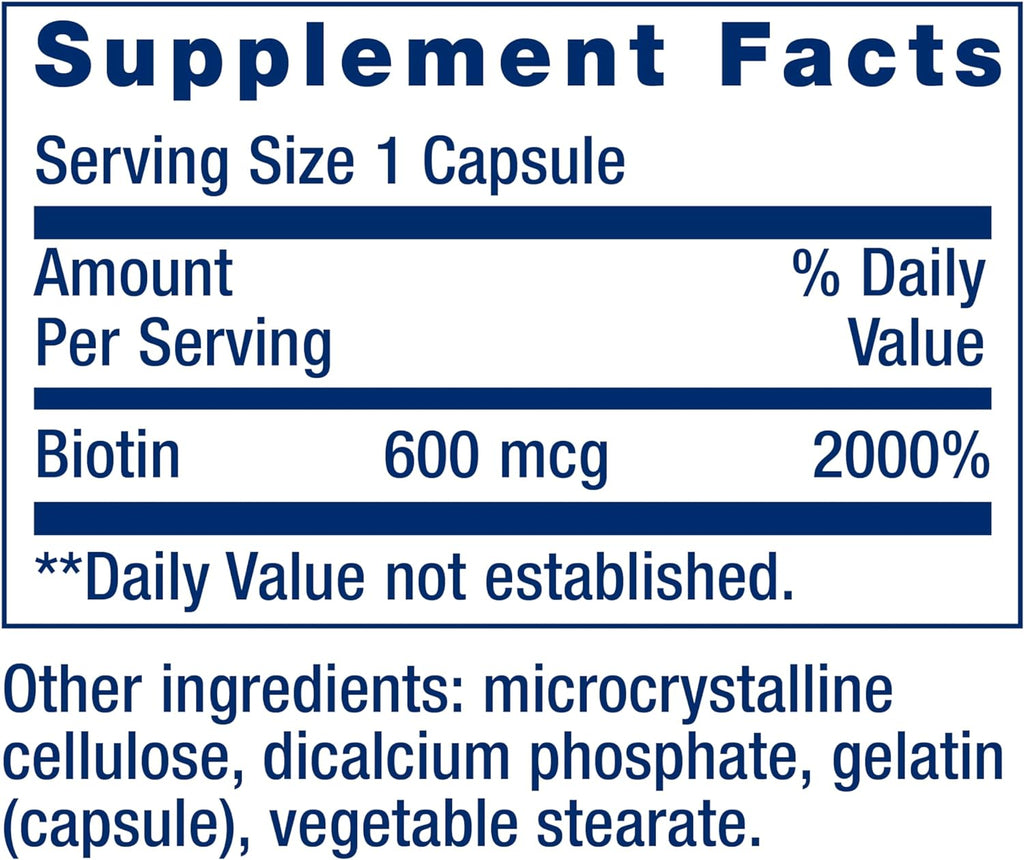 Life Extension Biotina 600 mcg - 100 Cápsulas