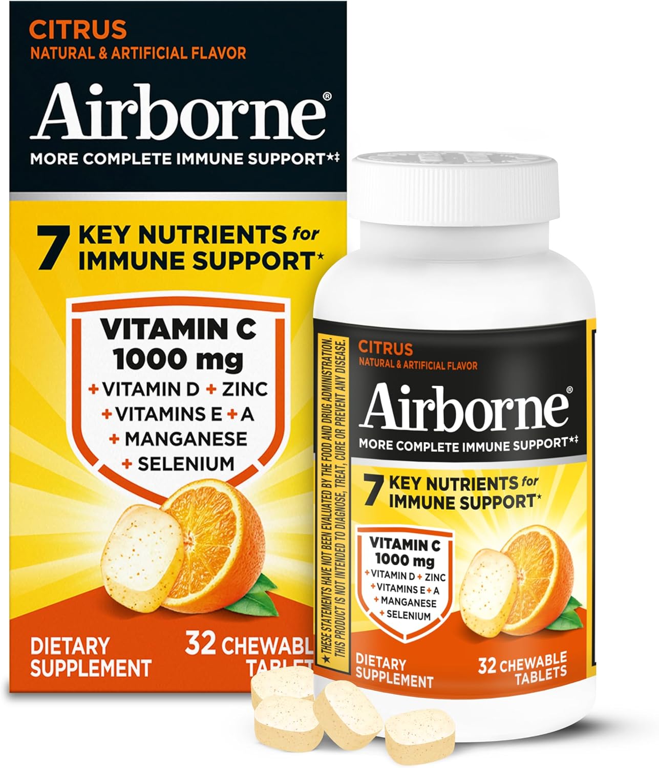 Airborne Vitamina C 1000mg (por ración) Comprimidos Masticables Sabor Cítrico - 32 Unidades
