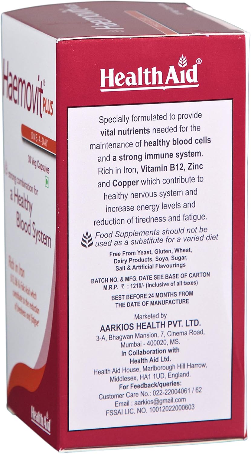 HealthAid Plus Hierro, Ácido Fólico y B12 - 30 Cápsulas