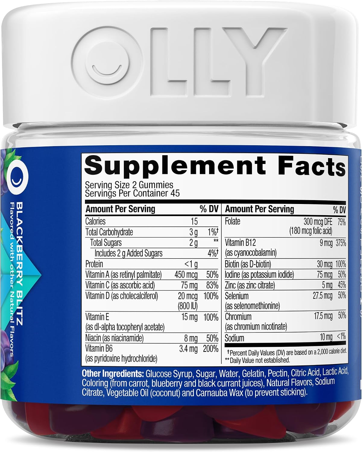 OLLY Multivitamínico Gomitas para Hombres, Vitaminas A, C, D, E, B, Zinc, Sabor a Mora, 90 Gomitas (Suministro para 45 Días)