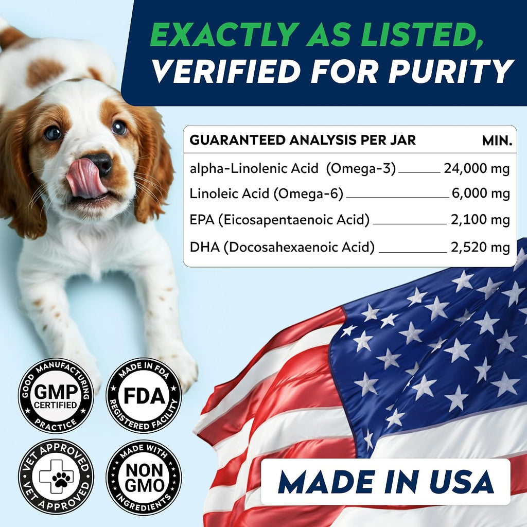 STRELLALAB Omega 3 for Dogs - 180 Golosinas de Aceite de Salmón - Alivio de Alergias y Picazón - Suplemento para Piel y Pelaje Seco - Tratamiento Anti-Caída y Puntos Calientes - Sabor a Pollo