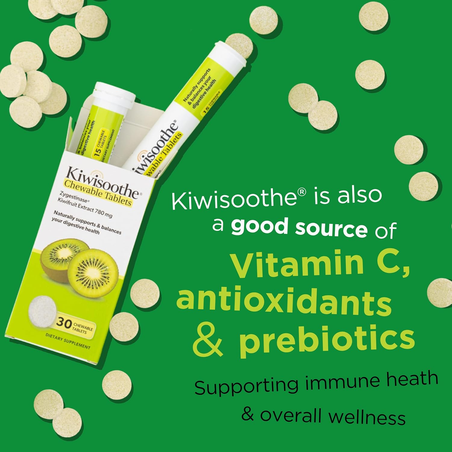AFT Pharmaceuticals KiwiSoothe Suplemento Digestivo, 30 Comprimidos Masticables