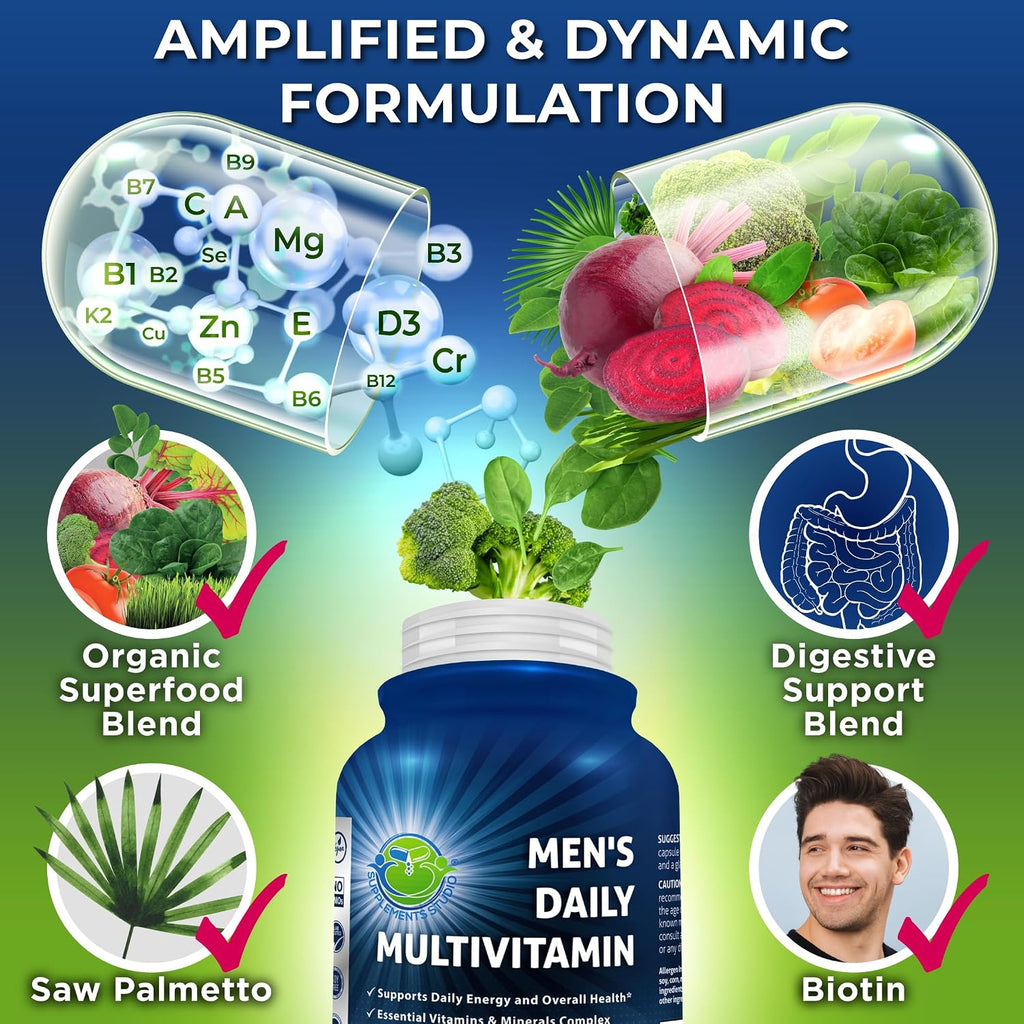 Multivitamínico Diario para Hombres – Vegano, Metilado, con Saw Palmetto y Superalimentos Orgánicos | SUPPLEMENTS STUDIO
