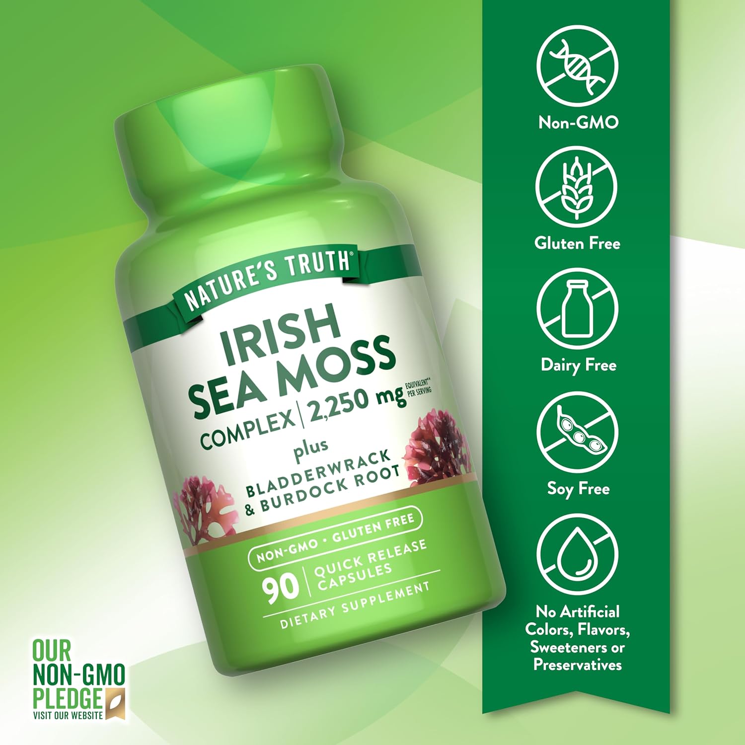 Nature's Truth Irish Sea Moss Cápsulas 90 Ud. - Complejo con Bladderwrack y Burdock Root - Sin Gluten y No GMO