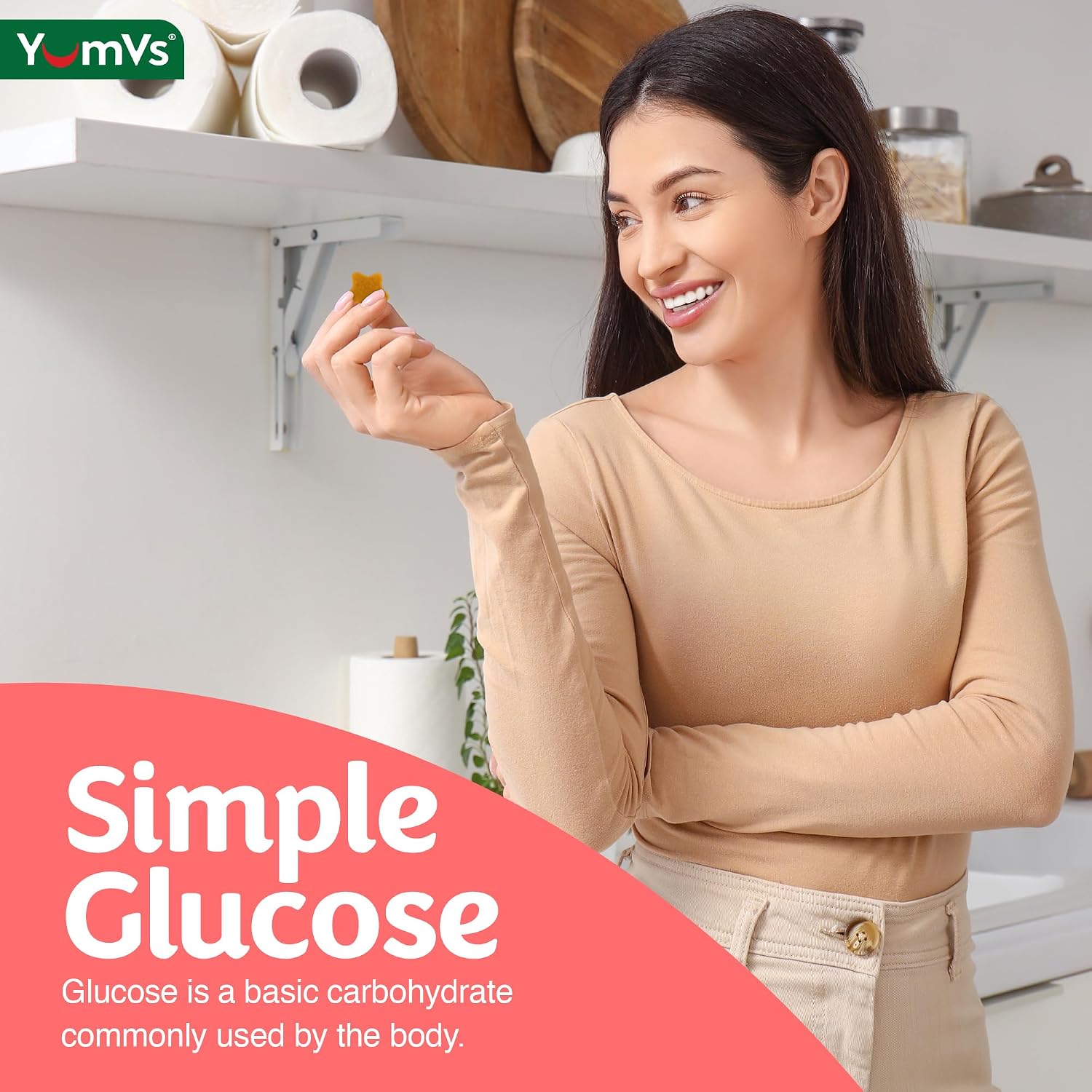 YUM-V'S Glucose Gummies – Gominolas de Glucosa de Acción Rápida – Sabor Natural Naranja y Bayas – 60 Gominulas Masticables para Adultos y Niños