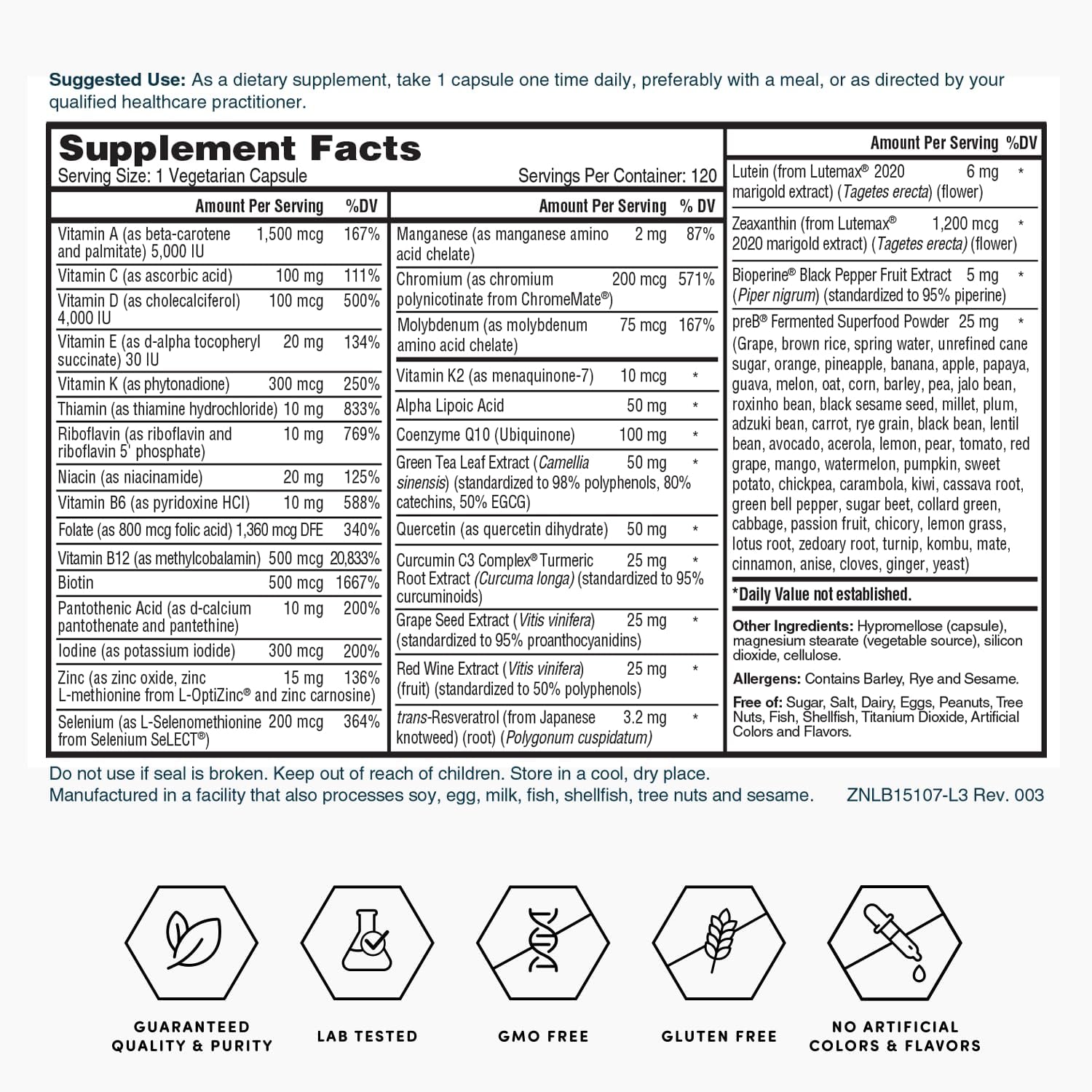 Nature's Lab One Daily Multivitamin Cápsulas