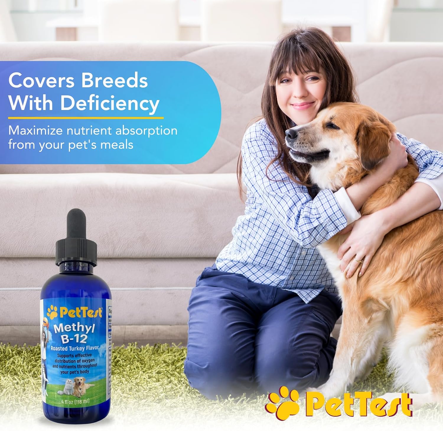 PetTest Methyl B12 Gotas Líquidas para Mascotas - 5000 mcg de Metilcobalamina - 118 ml