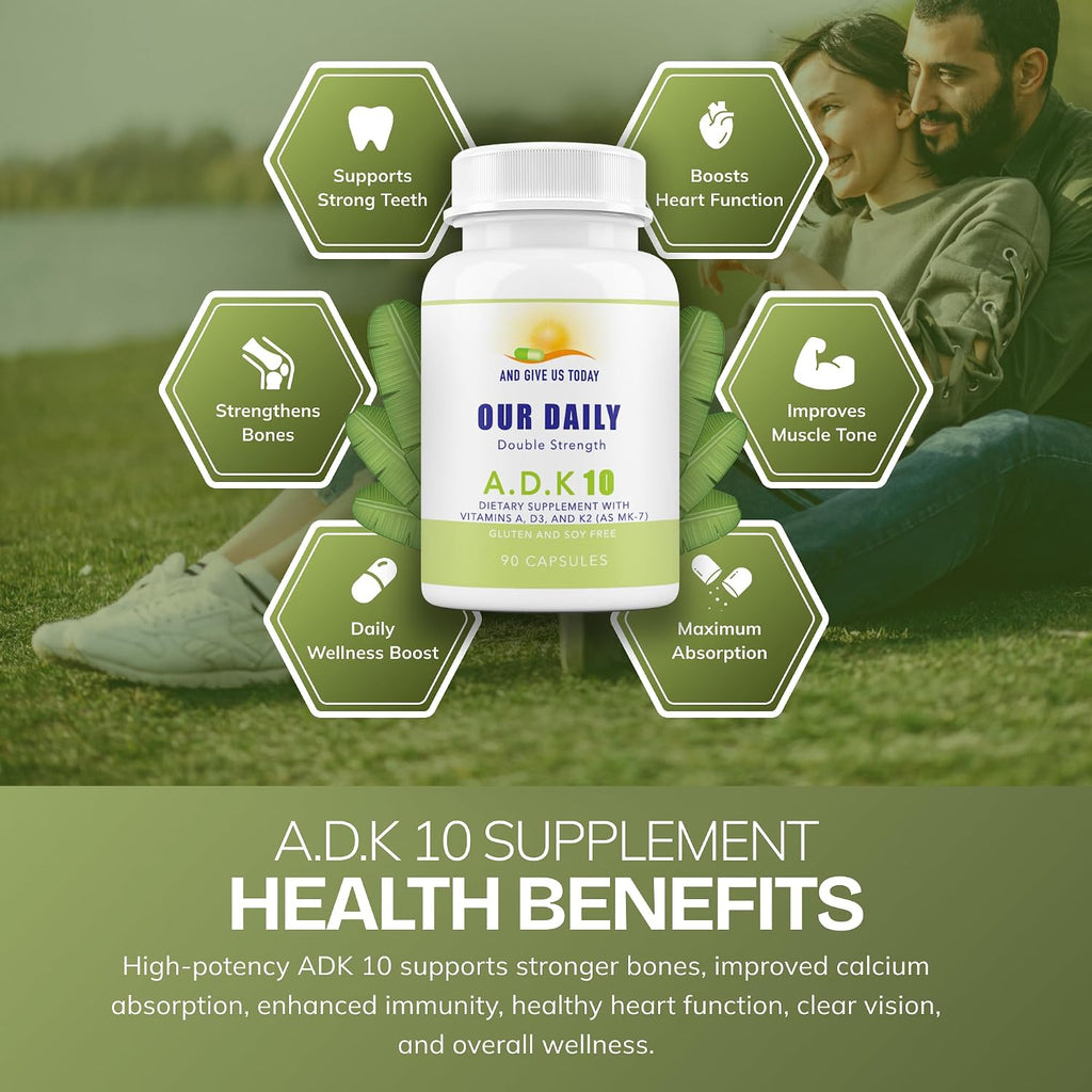 Daily Vites ADK10, Suplemento de Vitaminas A, D3 y K2-MK7, 180 Cápsulas (2 Envases de 90)