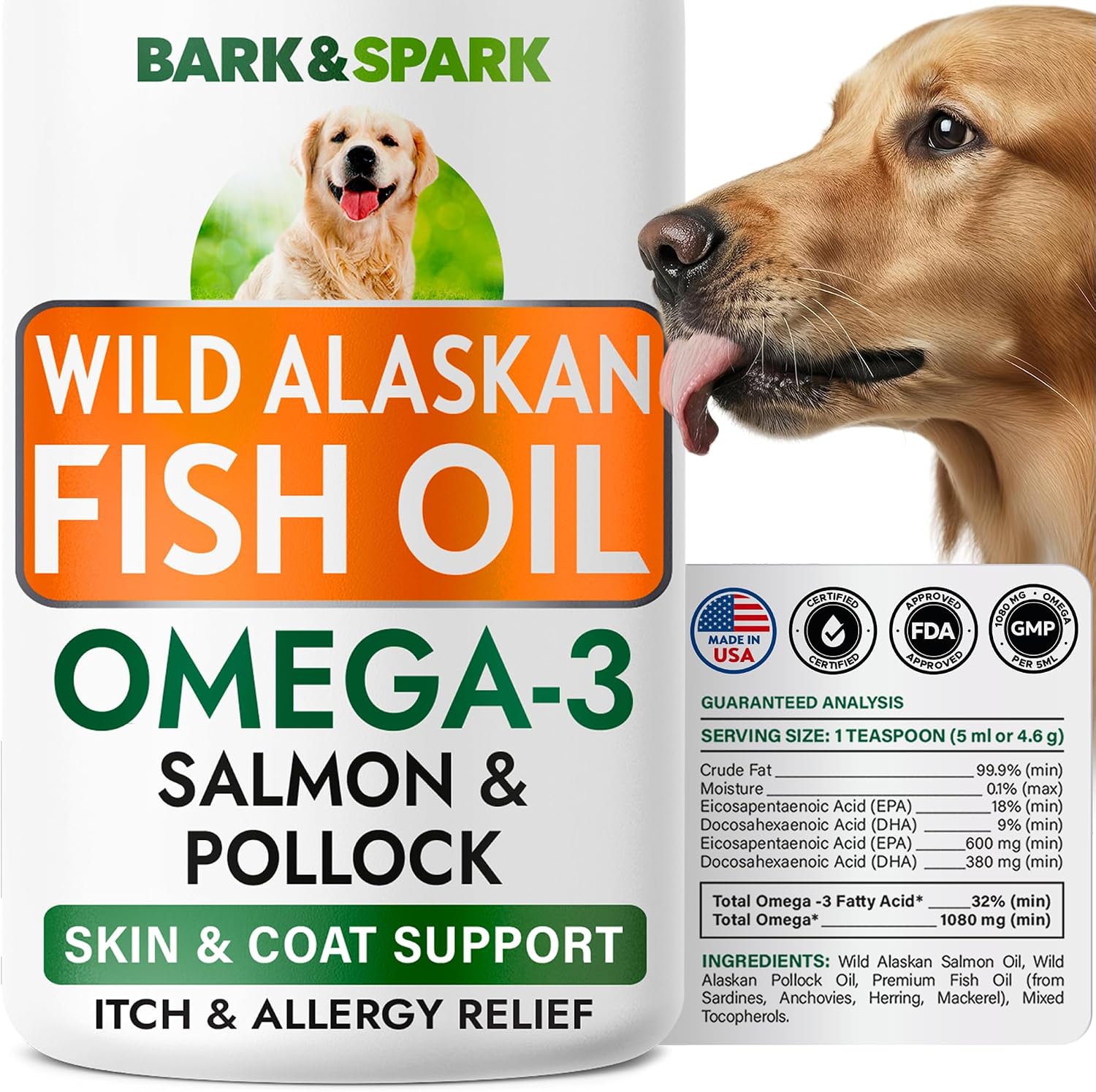 Omega 3 Aceite de Pescado para Perros - Cápsulas de EPA + DHA - 180 unidades