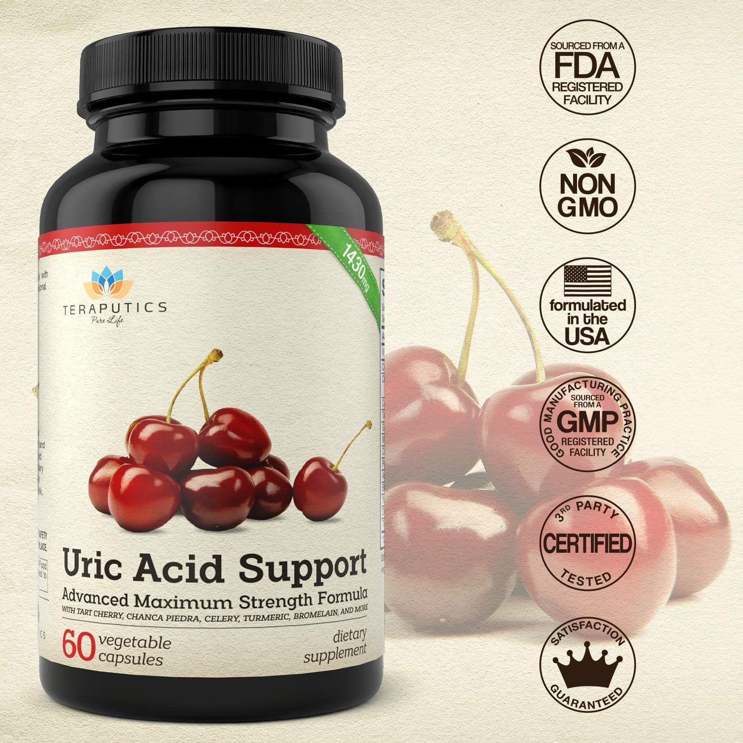Fórmula de Apoyo para el Ácido Úrico - Suplemento Avanzado con Cereza Ácida y Extracto de Apio, 60 Cápsulas Veganas