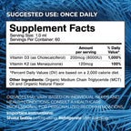 Tropical Oasis Vitamina D3 K2 Líquida Orgánica – Superdosis 8000 UI + 120 mcg K2 – 60 dosis