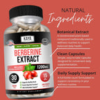 Kaya Naturals Berberine HCL Extract 1200mg - Sistema Inmunitario, Niveles de Glucosa, Salud Intestinal (30 Cápsulas)