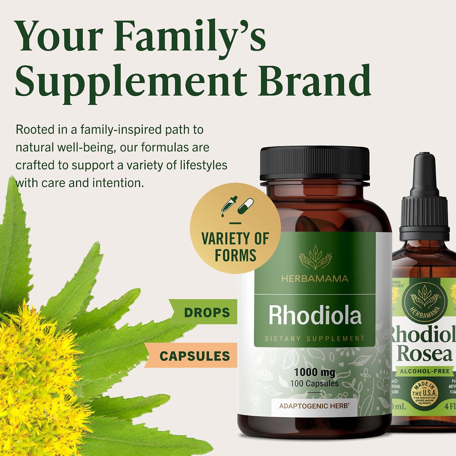HERBAMAMA Rhodiola Rosea – 100 Cápsulas Veganas (50 Días)