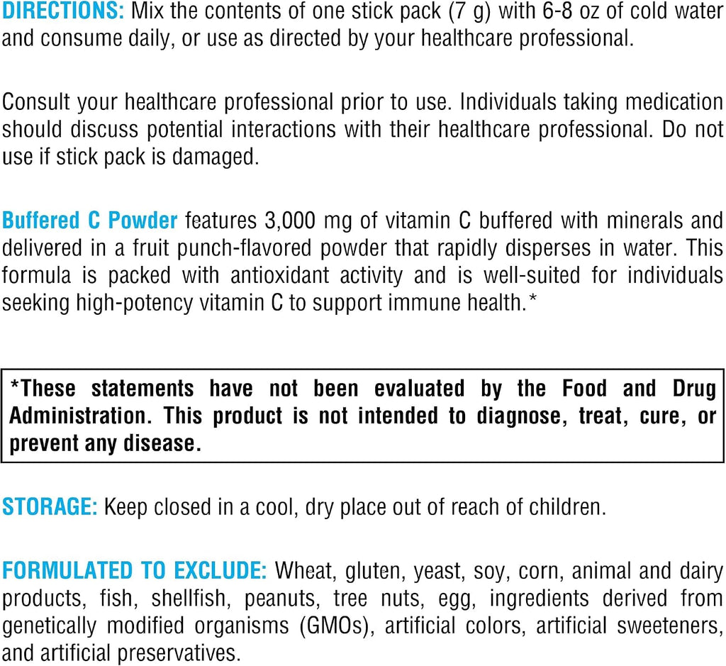 XYMOGEN Buffered C Powder - Vitamina C en polvo tamponada - Sabor Fruit Punch - 20 sobres