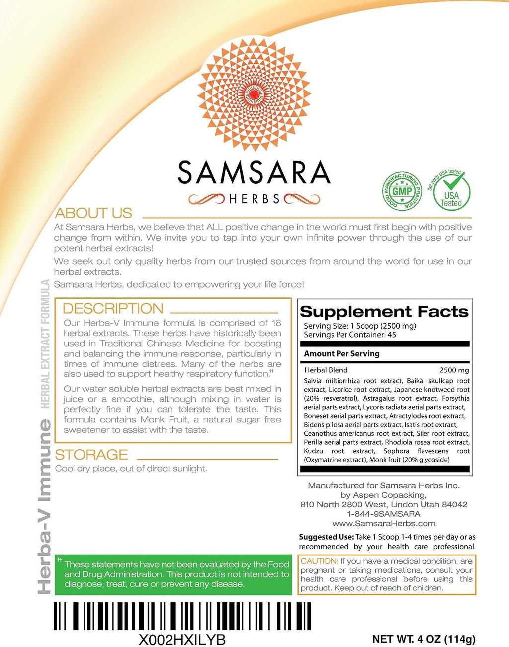 Samsara Herbs Herba-V Immune (114 ml) - Fórmula de Apoyo Inmunitario con 18 Extractos Herbales