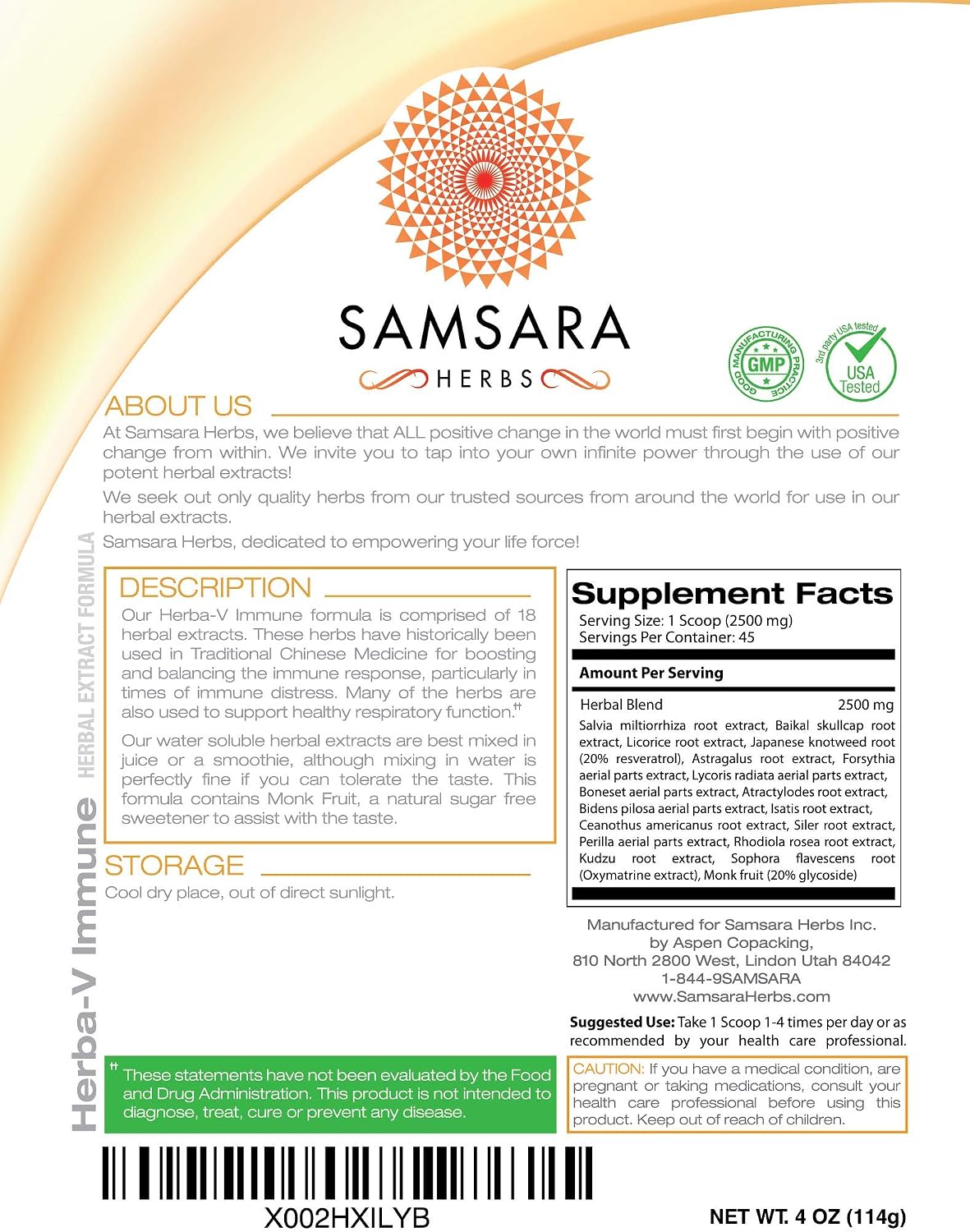 Samsara Herbs Herba-V Immune (114 ml) - Fórmula de Apoyo Inmunitario con 18 Extractos Herbales
