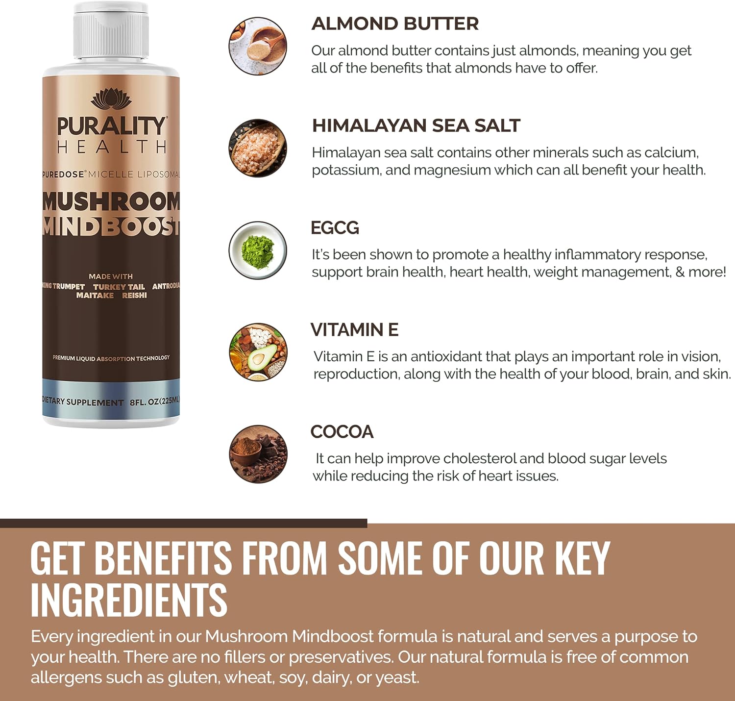 Liposomal Mushroom Mindboost - Mezcla de 5 Hongos - 8 oz (237 ml) - Suplemento Vegano para Energía y Claridad Mental