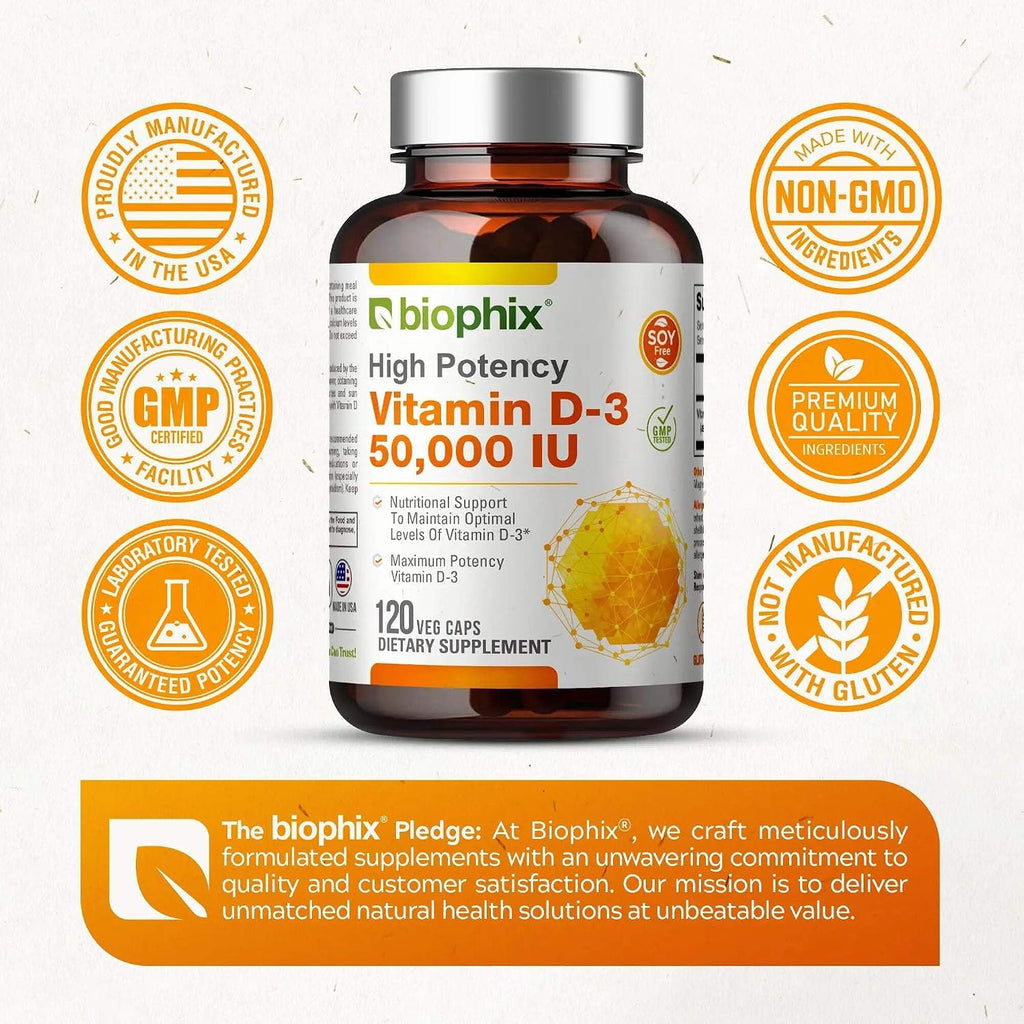 biophix Vitamina D3 10000 UI Alta Potencia - 120 Cápsulas Blandas - Non-GMO Sin Soja
