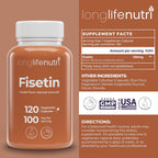 Fisetin 100mg – Suplemento Senolítico con Extracto de Rhus Succedanea, 120 Cápsulas Vegetarianas, 4 Meses de Suministro