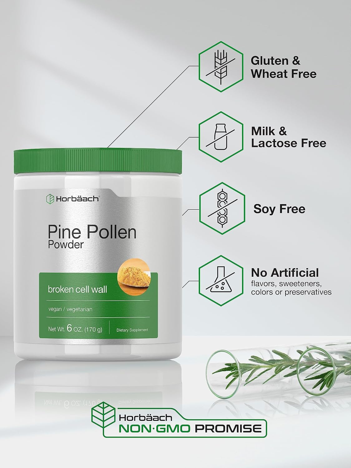 Horbäach Polen de Pino en Polvo 5000 mg | 170 g | Pared Celular Rota | Vegano, No OGM y Sin Gluten