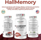 Hallusa Natural Brain Health Supplement - Memoria y Concentración con Ginkgo Biloba, Colina y Complejo B - 60 Cápsulas
