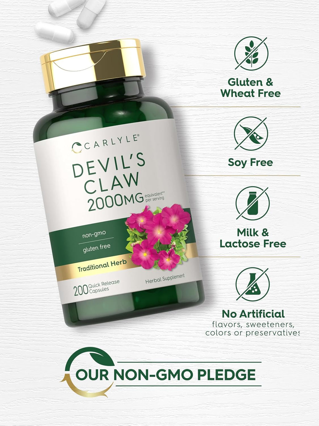 Carlyle Garra del Diablo Suplemento Herbal | 200 Cápsulas | No Transgénico y Sin Gluten
