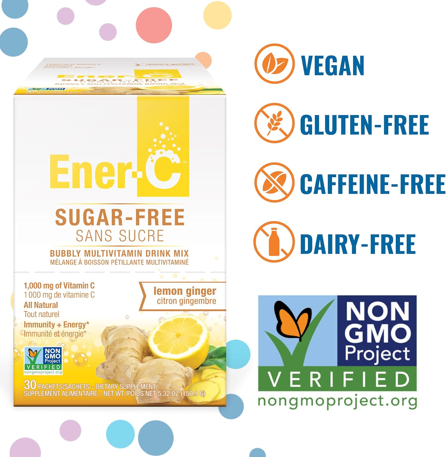 Ener-C Sugar Free Multivitamin Drink Mix - Limón y Jengibre, 30 sobres