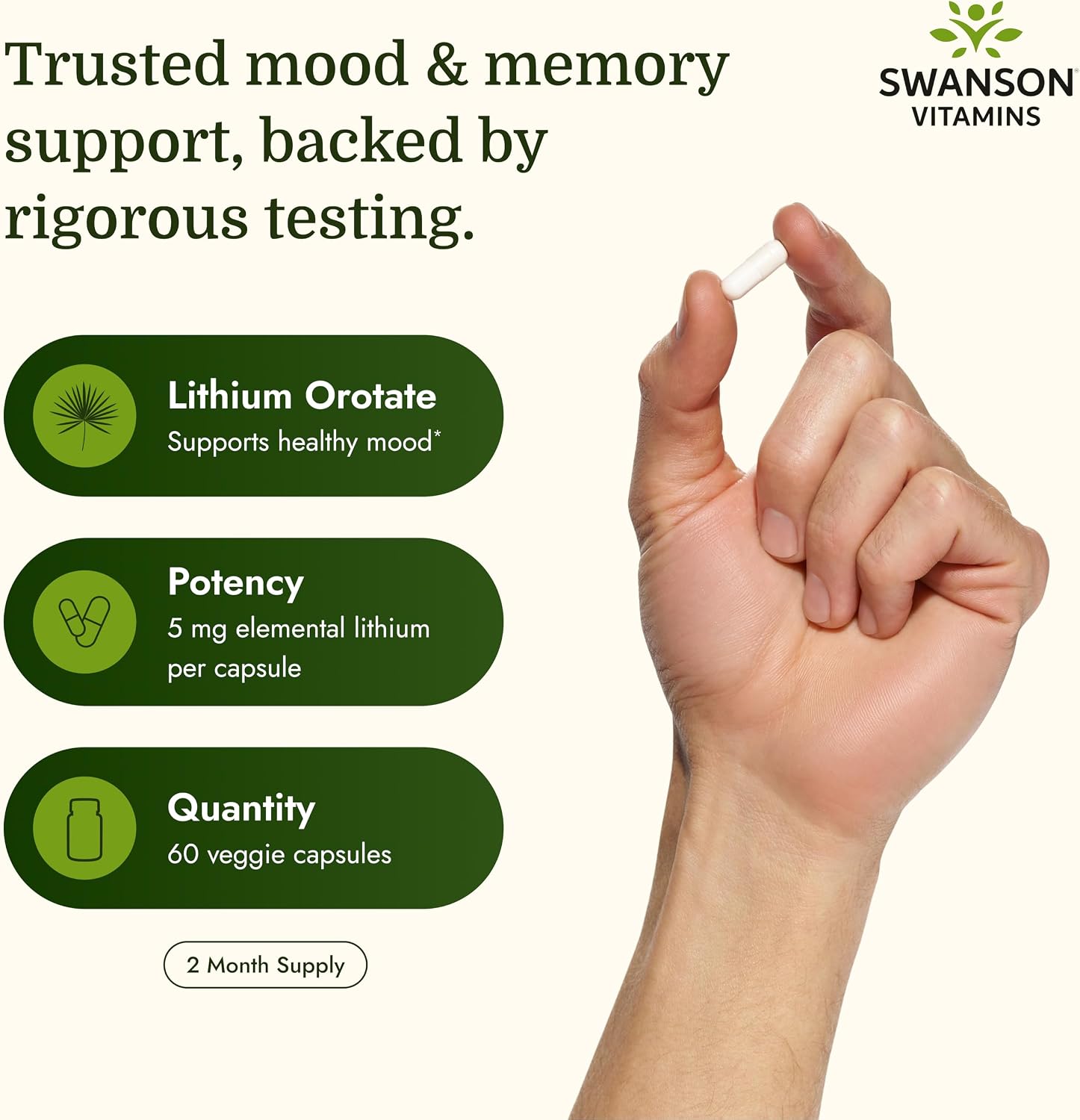 Swanson Lithium Orotate 5 mg (60 Cápsulas Veganas)