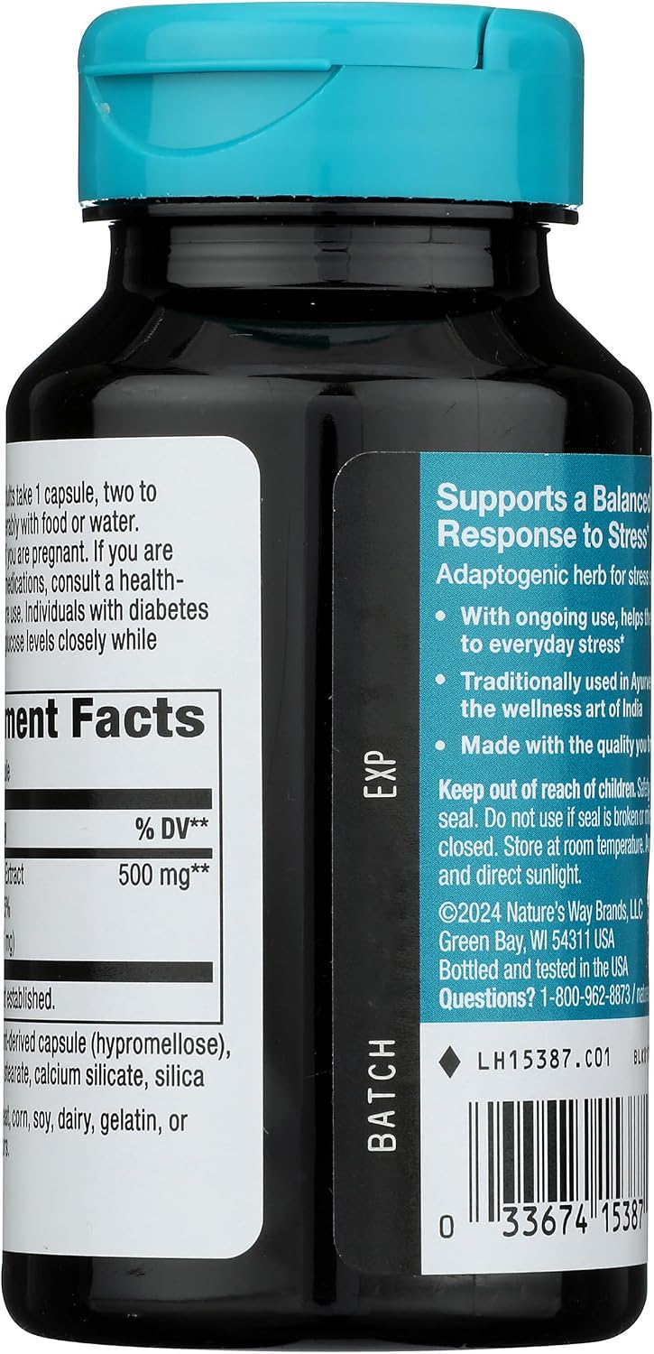 Nature's Way Ashwagandha, Extracto Premium Adaptógeno, 60 Cápsulas