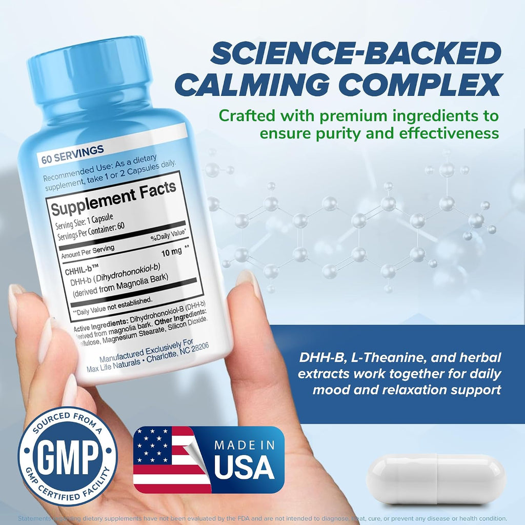 Chill Pill Happy Pills - Suplemento para el estado de ánimo con corteza de magnolia y DHH-B, 60 cápsulas