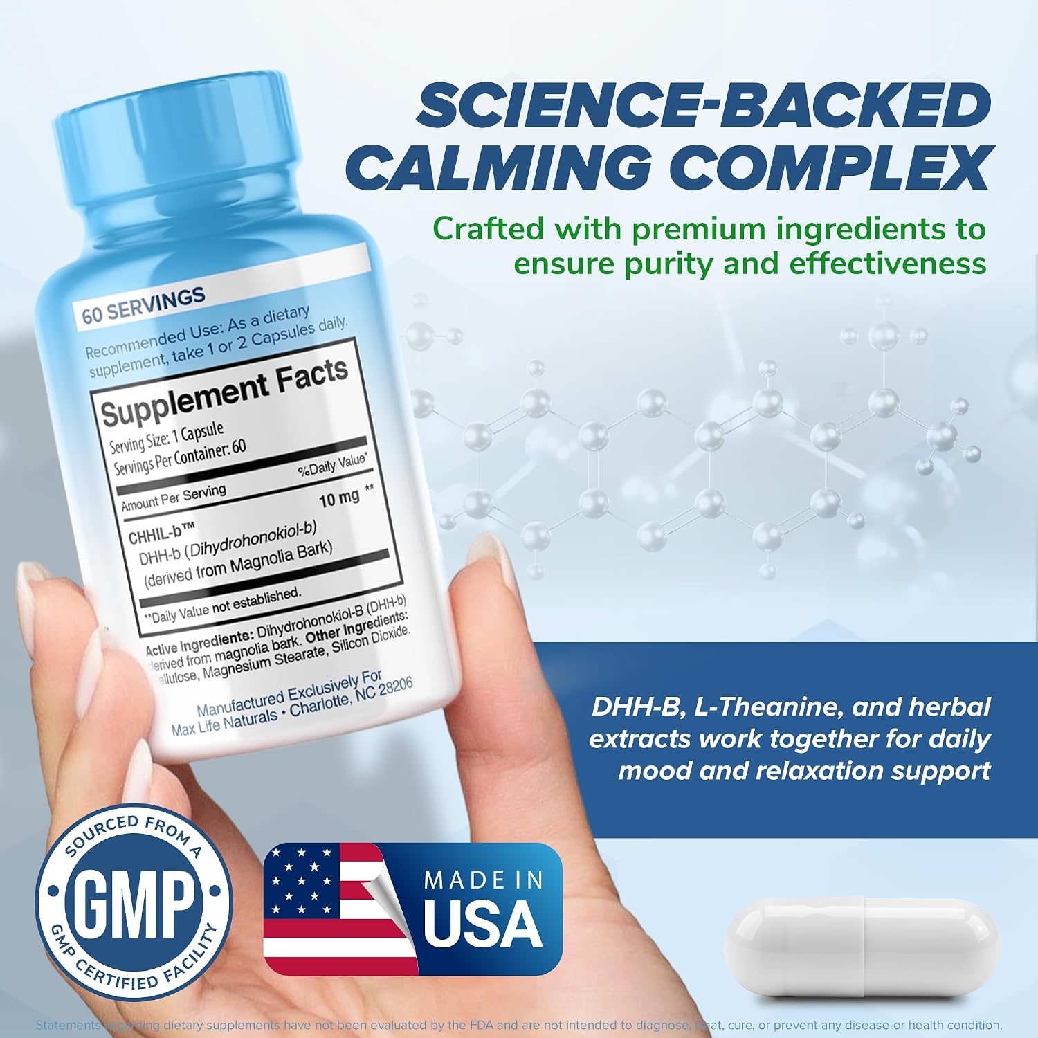 Chill Pill Happy Pills - Suplemento para el estado de ánimo con corteza de magnolia y DHH-B, 60 cápsulas