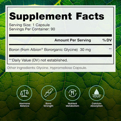 Bio Boron – Suplemento de Boro (30mg, 90 – 90 cápsulas por envase, para 3 meses de suministro. – Image 2