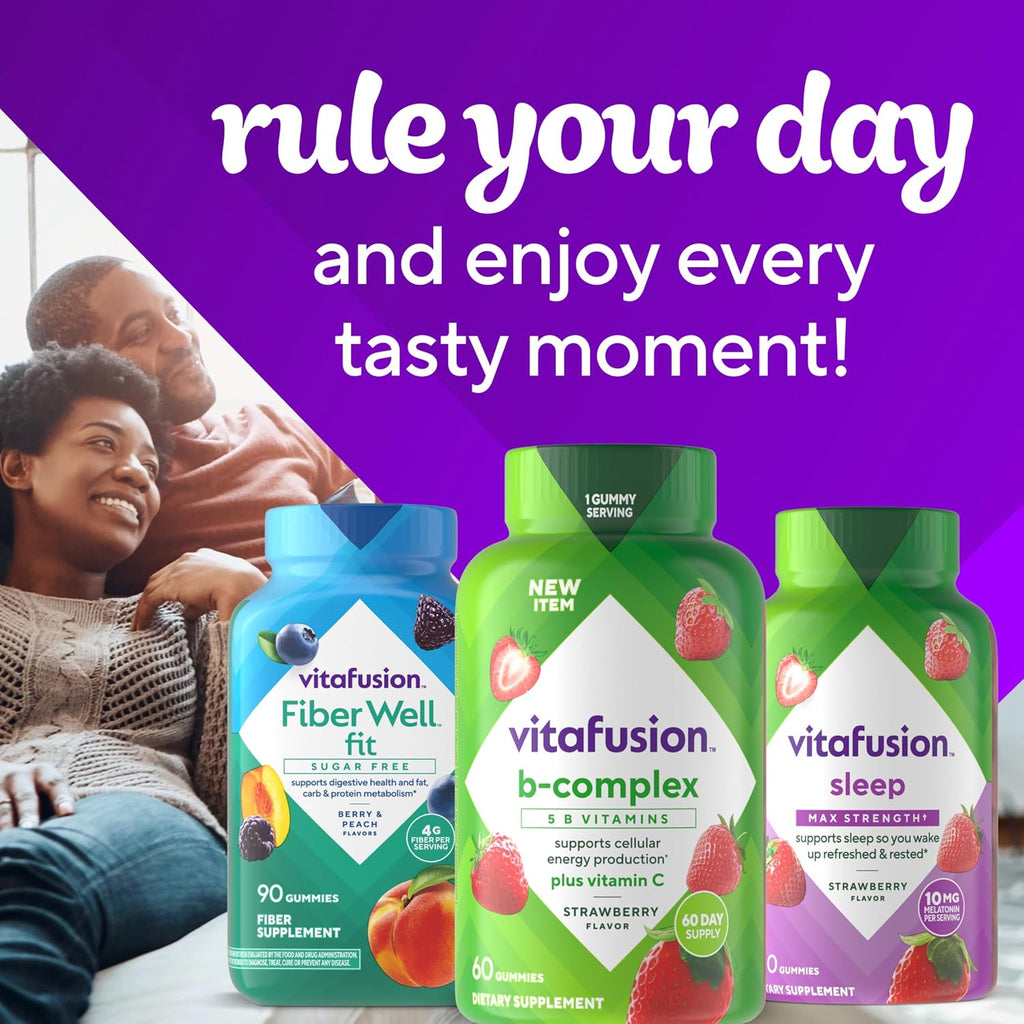 Vitafusion Complejo B Gummies – 60 Gomitas para Adultos con Vitamina C, Sabor Fresa