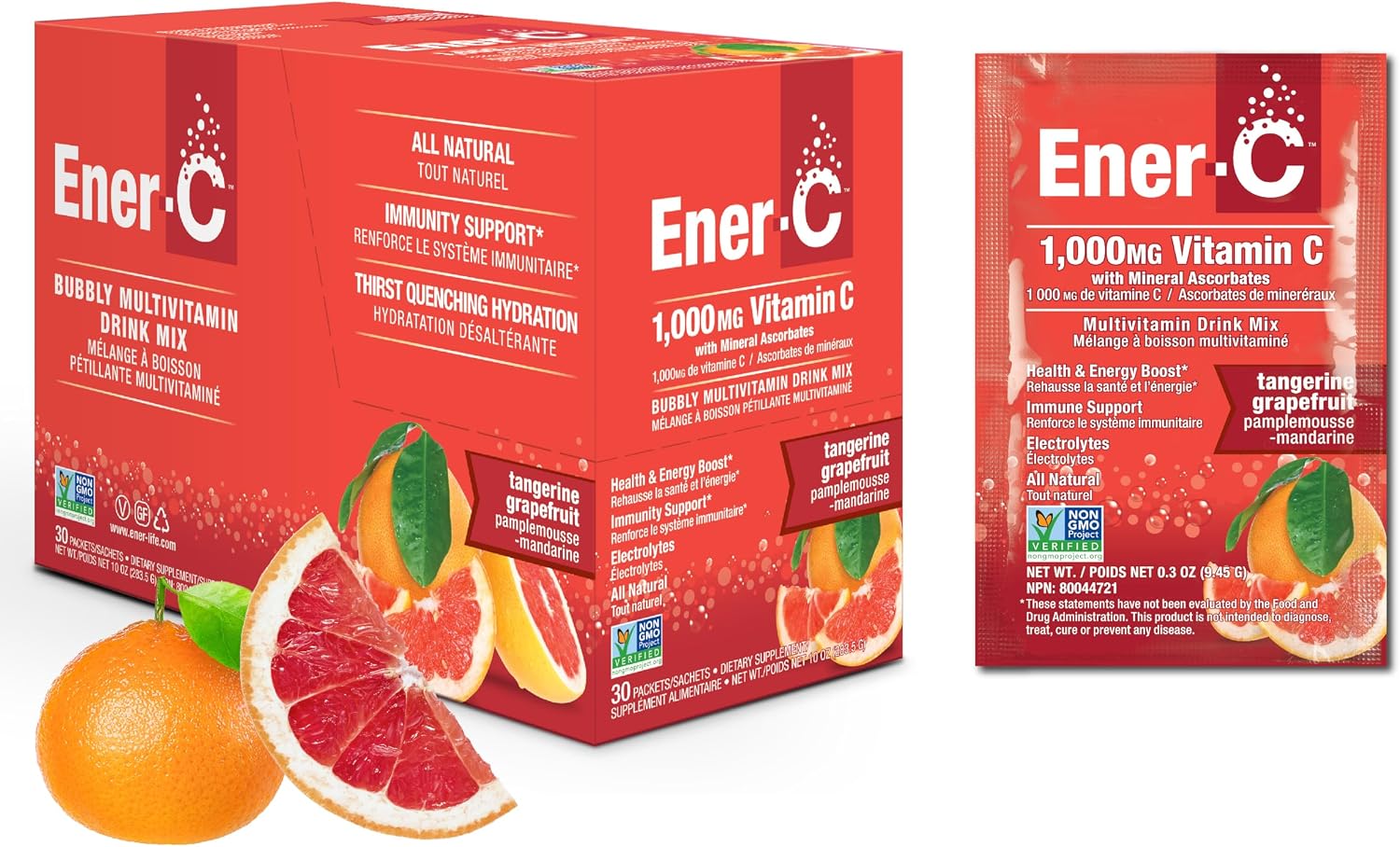 Ener-C Tangerine & Grapefruit Mezcla Multivitamínica en Polvo, 1000mg Vitamina C