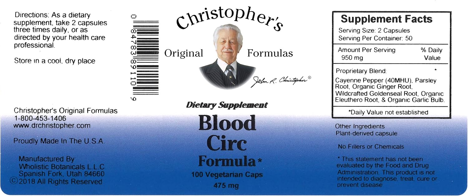 Christopher's Original Formulas Fórmula Circulatoria Sanguínea Cápsulas, Suplemento Herbal para el Bienestar Circulatorio, 100 Cápsulas - Paquete de 3