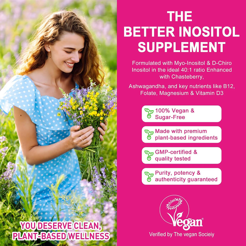 LILICARE Inositol Gummies para Mujeres - 2000mg Myo-Inositol + 50mg D-Chiro 40:1 con Chasteberry, Vitamina D3, Magnesio - Pack de 2 (120 Gominolas Veganas sin Azúcar)