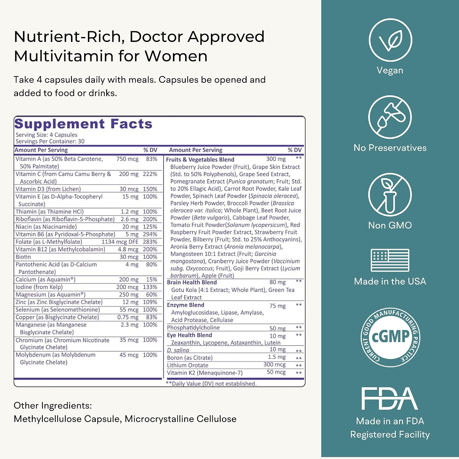 Multivitamínico para Mujeres con Alimentos Integrales (120 Cápsulas Vegetales)