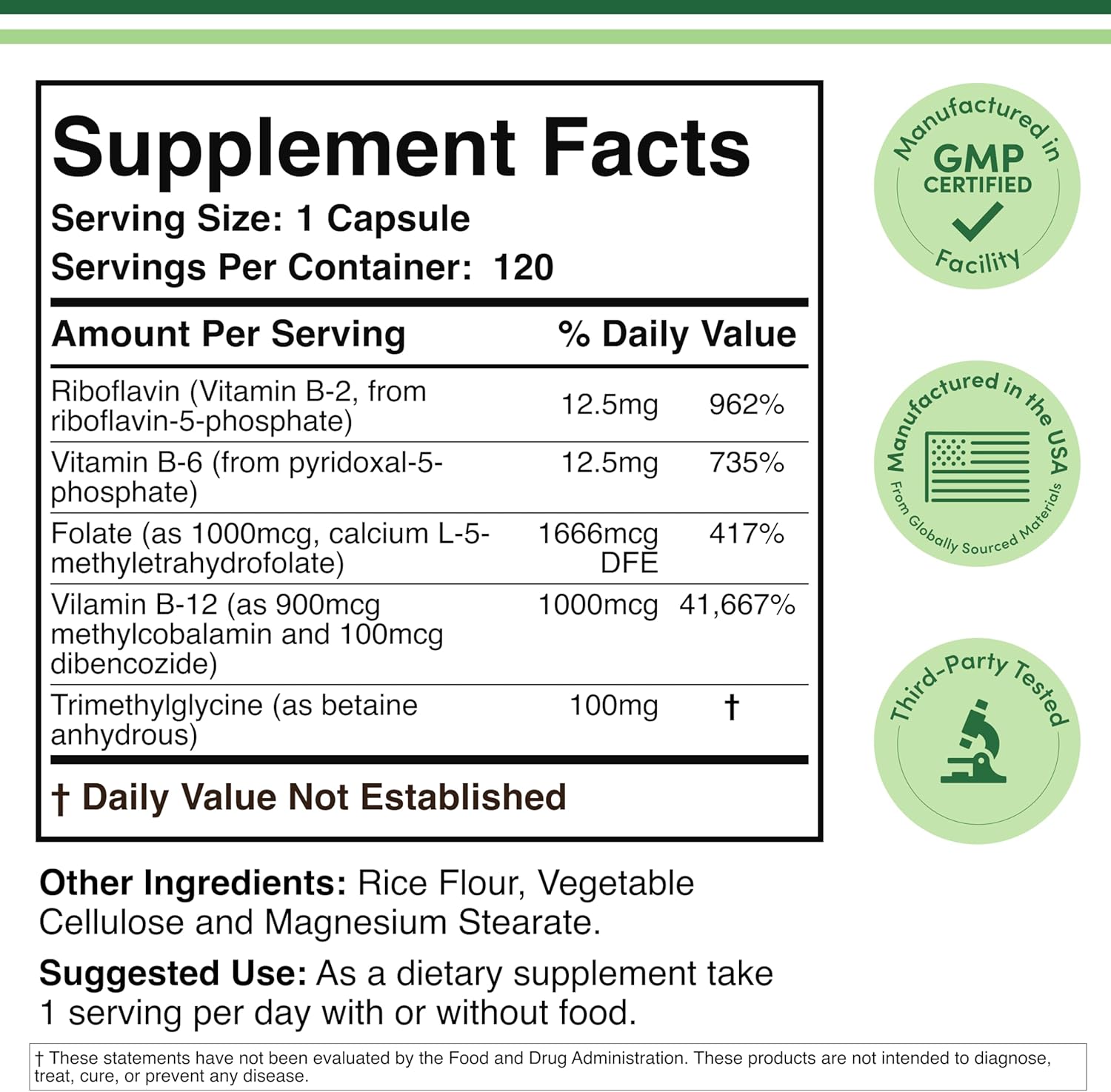 Multivitamínico Metilado con Complejo B, TMG y Metilfolato - 120 Cápsulas - Double Wood