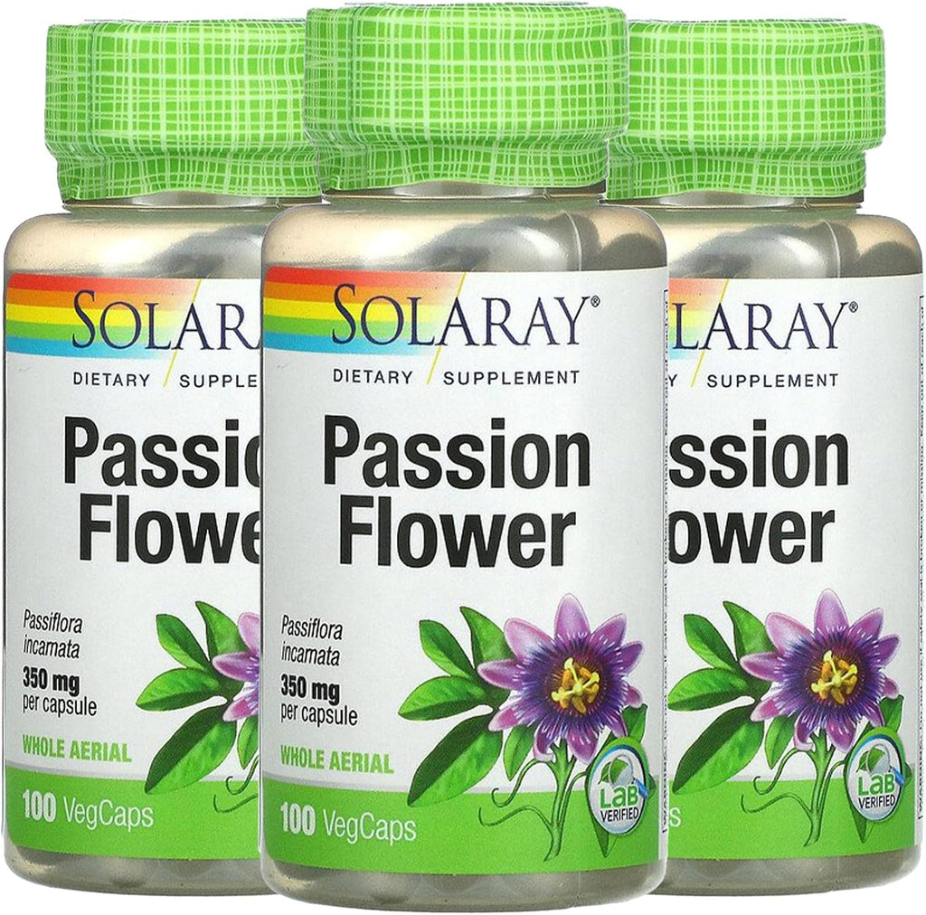 Solaray, Pasiflora (Passion Flower) 350 mg, 100 Cápsulas Vegetales (Pack de 3)