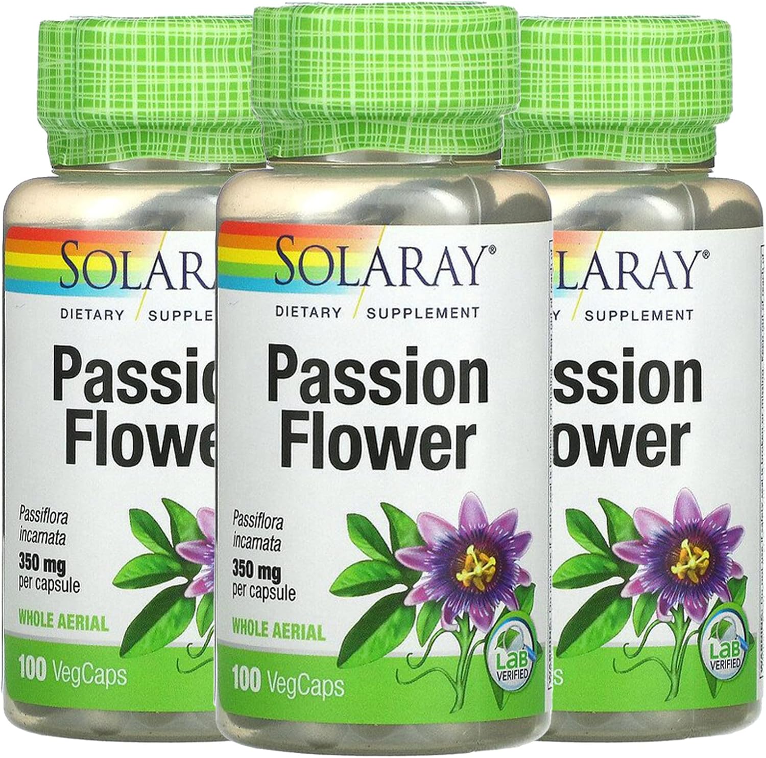 Solaray, Pasiflora (Passion Flower) 350 mg, 100 Cápsulas Vegetales (Pack de 3)