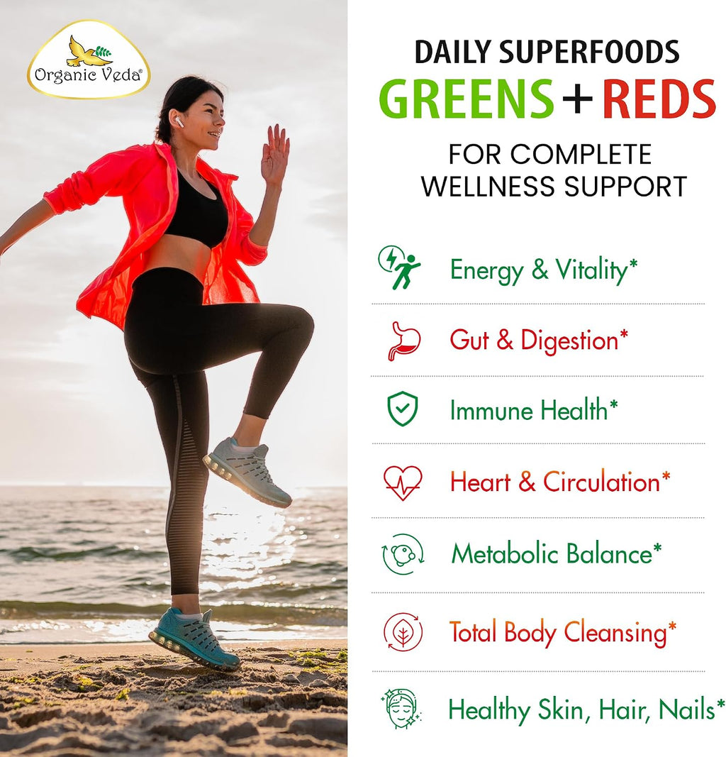 Organic Veda Mezcla de Superalimentos Verdes, Rojos, Frutas y Verduras - 120 Cápsulas