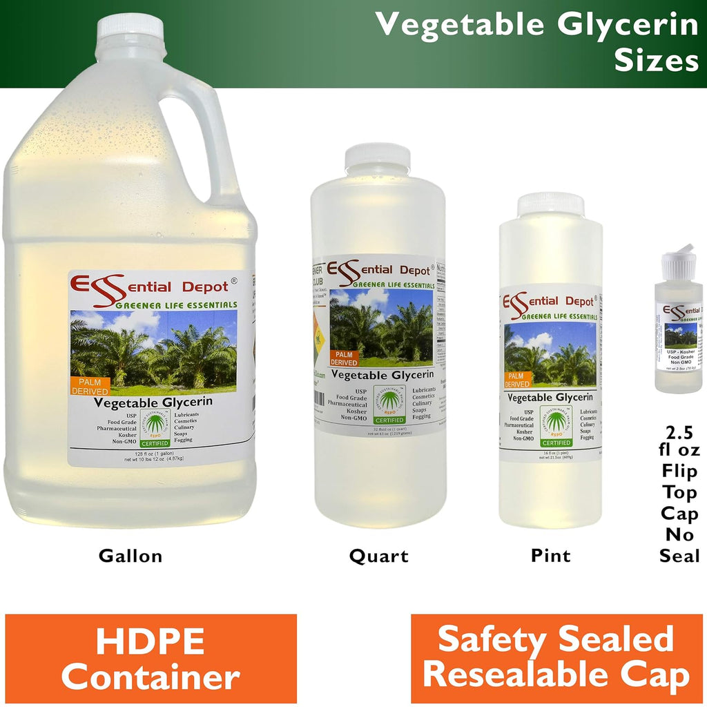 Glicerina Vegetal - 1 Pinta (473 ml) - VG de Palma Sostenible RSPO - No GMO - Kosher - Halal - Grado Farmacéutico USP - Envase HDPE con Sello de Seguridad
