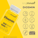 Diosmin 1000mg Advanced Formula - 240 Cápsulas para Apoyo a la Salud Circulatoria, Suministro de 4 Meses, No GMO, Fabricado en EE. UU. - Suplemento Diario de Bienestar