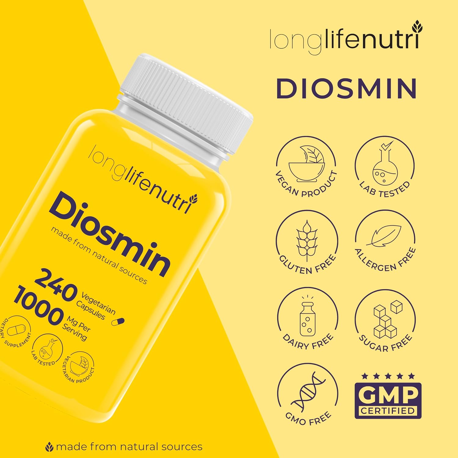 Diosmin 1000mg Advanced Formula - 240 Cápsulas para Apoyo a la Salud Circulatoria, Suministro de 4 Meses, No GMO, Fabricado en EE. UU. - Suplemento Diario de Bienestar